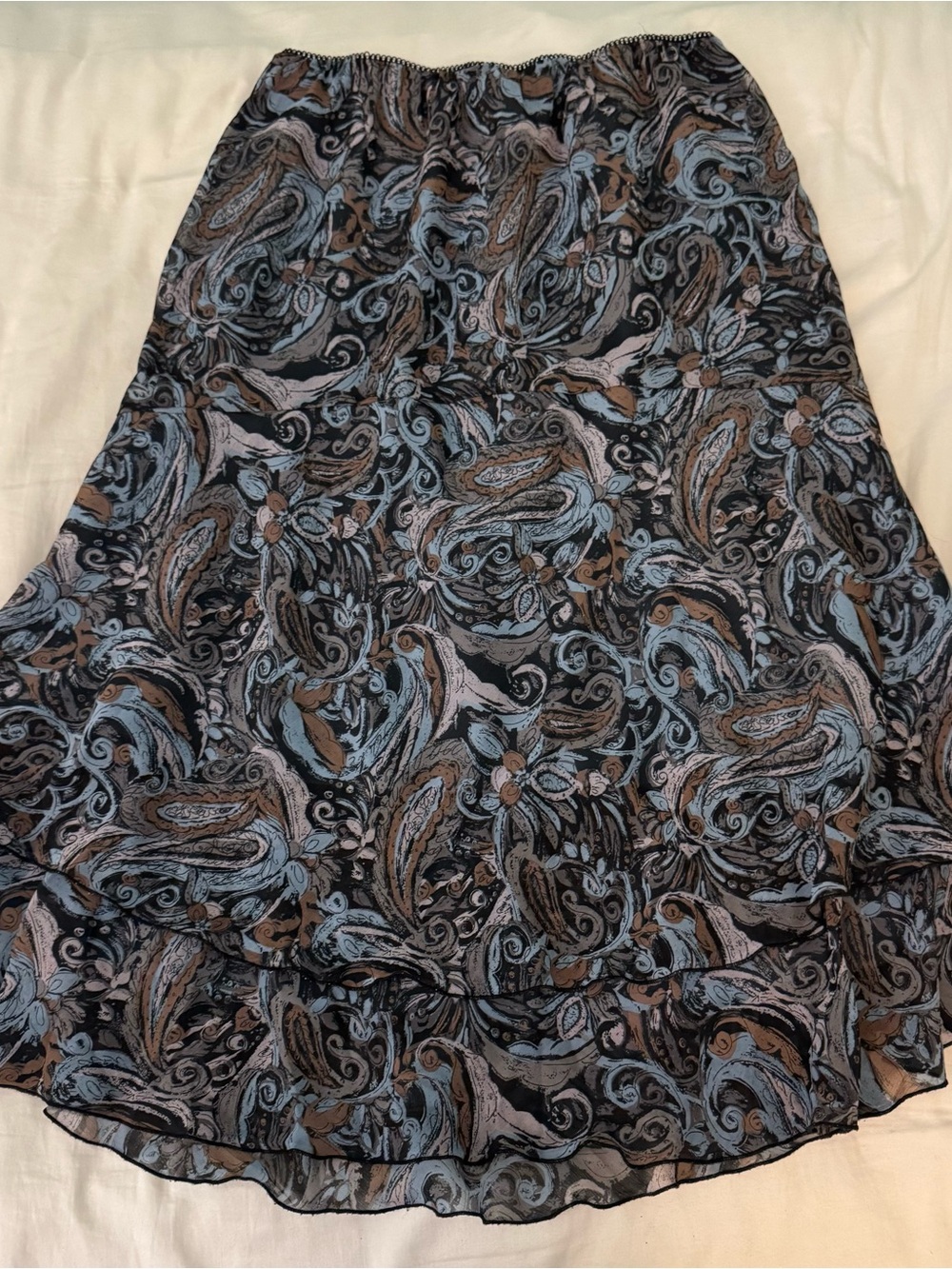 Womens Paisley A-Line Skirt - Black, Blue & Brown
